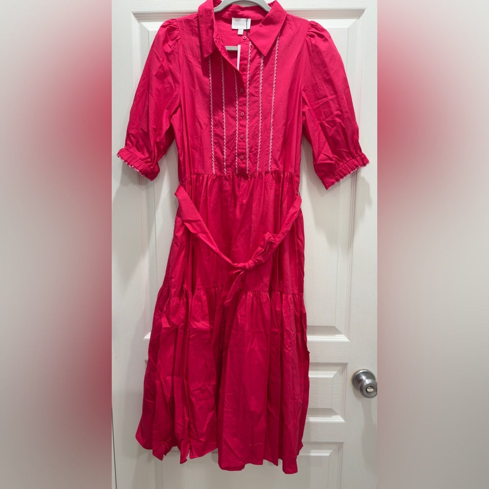 Sugarlips Fuchsia Midi Dress with Ruffle Details